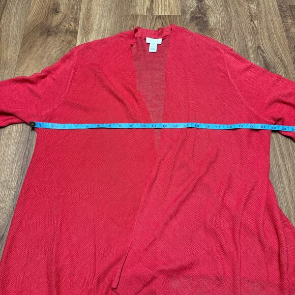 Chicos Womens Strawberry Red Open Front Drape Cardigan Sweater Size 2/Large Knit - Picture 7 of 8